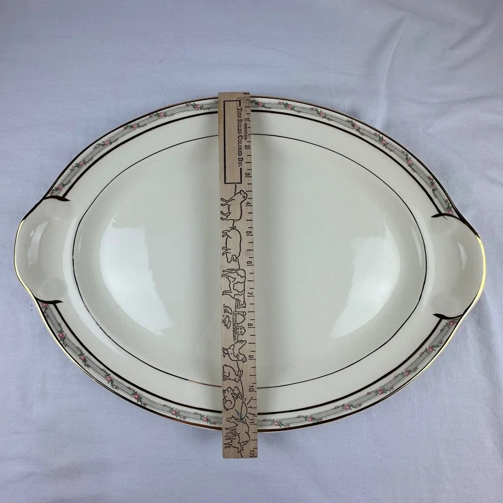 Vtg Taylor Smith Taylor TS&T Rosebud Platter‎ Gold Gilt 15 inch 1945 Ironstone
